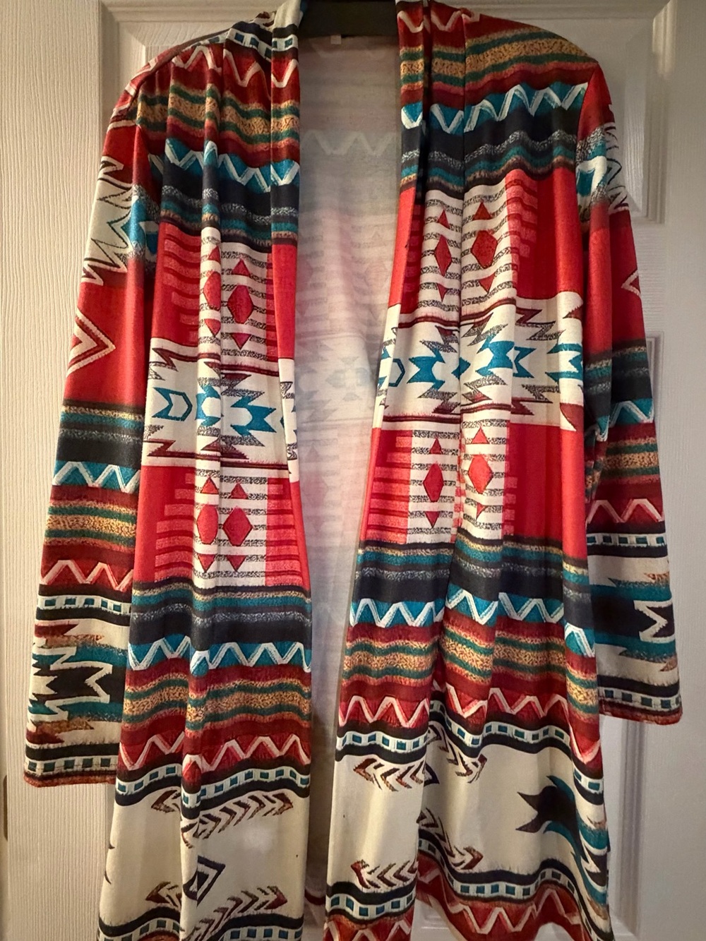 Red Aztec Open-Front Women's Sweater Cardigan